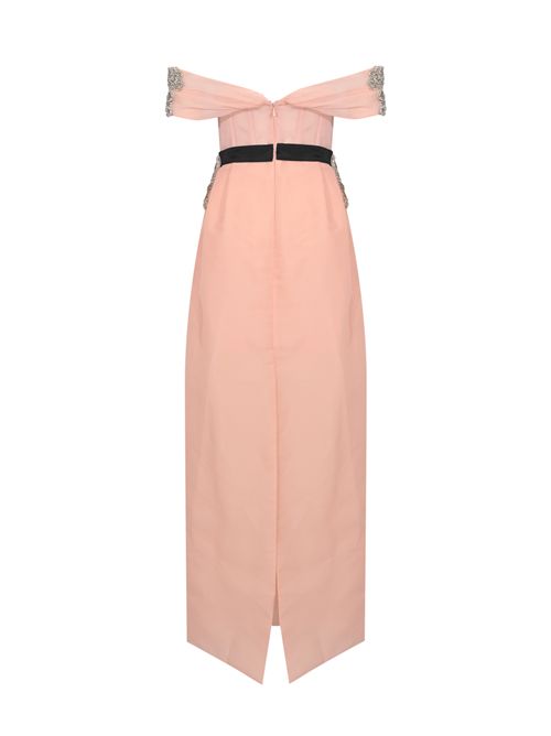 Abito lungo Ideas 99151 organza con ricami di strass e cristalli TARIK EDIZ | 99151ICE PINK